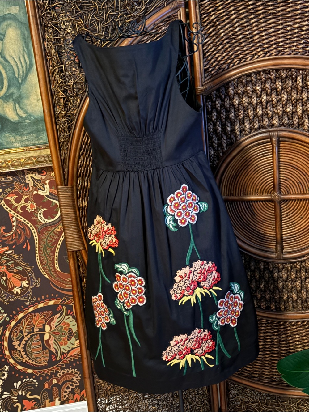 Floreat Anthropologie Black Embroidered Floral Sleeveless Dress Size 6 - Picture 3 of 3